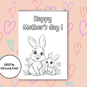 Niedliche Kaninchen Muttertag Digitale Karte l Druckbare Tier Design Postkarte für Kinder l Kinder Spaß Zeichenpapier Mutter l Umschlag enthalten