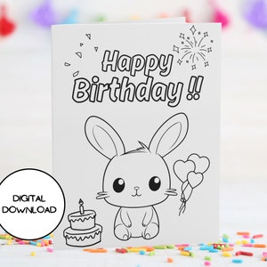 "Geburtstagskarte ""Happy Rabbit with Cake"" l Druckbarer Umschlag inklusive l Sofortiger Download l 13x18 l 10x18 l Geburtstagskarte"