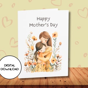 Umarmung und Liebe Mutter und Tochter digitale Karte l Glückliche Muttertag druckbare Postkarte l Liebesbotschaft für Mama am besonderen Tag l Umschlag inklusive