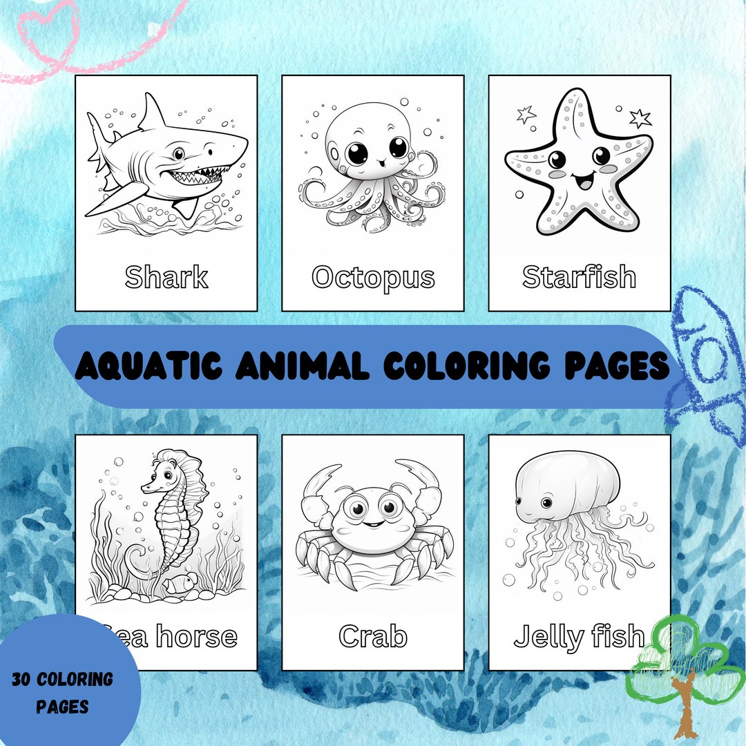 30 Aquatic Animal Coloring Pages for Kids L Digital L Printable L Learn