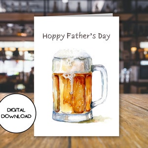 Cartão de felicitações digital engraçado para o Dia dos Pais l Cartão postal com design de cerveja para download l Envelope para impressão incluído l Carta dobrada com mensagem divertida