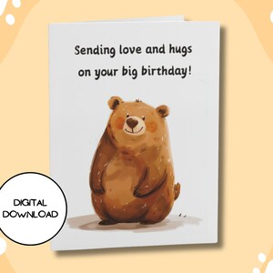 Carte d'anniversaire à imprimer avec un ours mignon l Envoi d'amour et de câlins l Carte postale de voeux kawaii l Enveloppe incluse l Téléchargement immédiat l 5 x 7 l 4 x 6