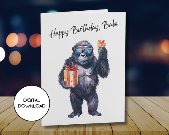 Biglietto di auguri di compleanno per bambini con disegno di gorilla - Divertente biglietto di auguri di buon compleanno per bambini - Biglietto di auguri di compleanno per bambini per ragazzo o
