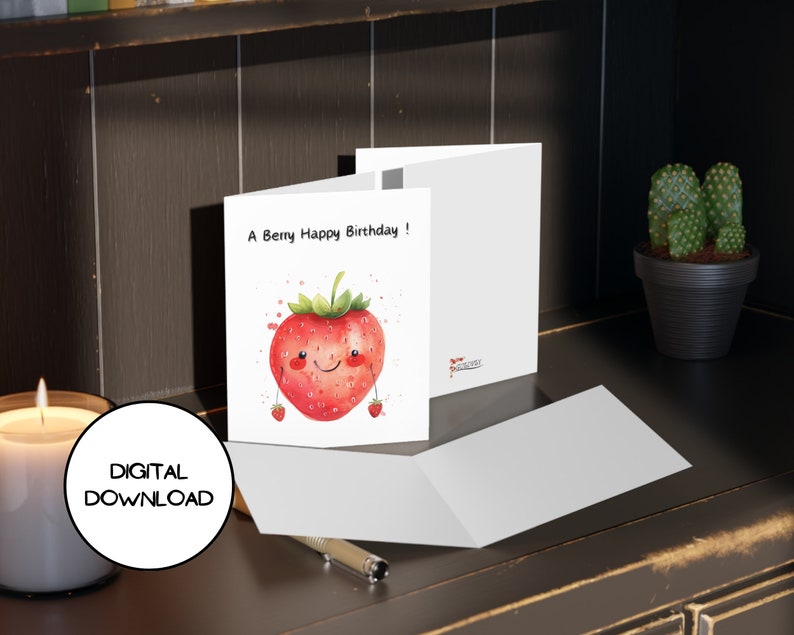 5 Digital Juicy Fruit Design Birthday Card L Printable Cute Watercolor ...