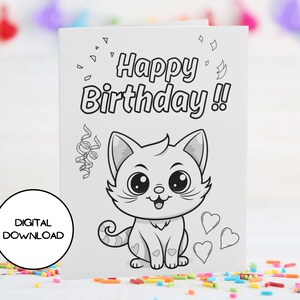 Cute Kids Digital Coloring Tarjeta de cumpleaños l Cumpleaños Gato l Tarjeta digital l Sobre incluido l Descargar inmediatamente l 5x7 l 4x6 l Tarjeta de felicitación
