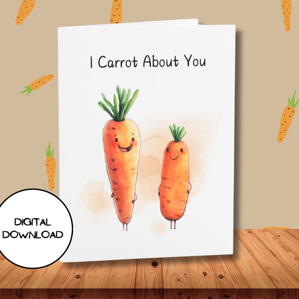 Printable Kawaii Carrot Funny Greeting card l Digital Envelop Included l Cute Vegetable Pun Message Instant Download l Fun Blank Postcard