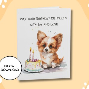 Carte d'anniversaire imprimable avec un chiot kawaii l Joie et amour l Carte postale aquarelle chien mignon l Enveloppe incluse l Téléchargement immédiat l 5 x 7 l 4 x 6