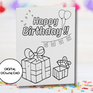 Tarjeta de cumpleaños digital Happy Fun Coloring l Sobre imprimible incluido l Descargar inmediatamente l 5x7 l 4x6 l Postal de felicitación para niños lindos