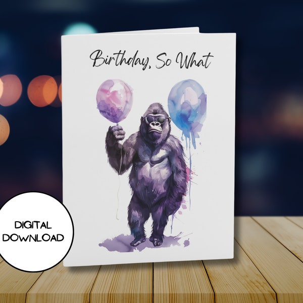 Printable Funny Gorilla Birthday Card l Digital pun postcard l Envelop Included l Pun Unique card PDF l JPG l 5x7 l 4x6 l Unlimited Download
