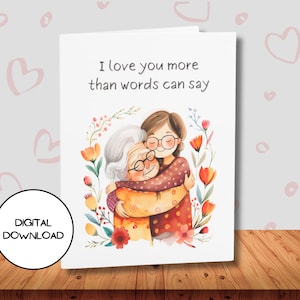 Amor Mamá e Hija Abrazo Tarjeta Digital l Diseño Floral Imprimible Postal de Saludo del Día de la Madre l Linda Flor de Acuarela l Sobre Incluido