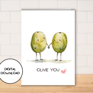 Süße Olive Sie Digitale Grußkarte l Druckbare lustige Nachricht Postkarten-Design l Umschlag inklusive l Grüner Aquarell Spaß Nachricht Download