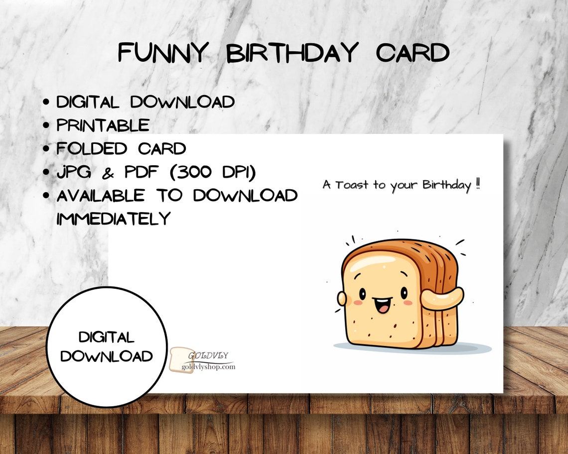 Printable Basic Toast Printable Funny Toast Birthday Card L Printable Envelop Included L ...