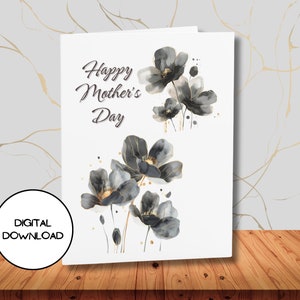 Glückliche digitale Muttertagskarte l druckbarer Umschlag inklusive l Abstrakte schwarze Blumen-Design-Grußpostkarte für Mama l Love Mum