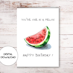 Juicy Watermelon Digital Happy Birthday Karte l Spaß druckbare Grußpostkarte für den heißen Sommer l Umschlag inklusive l Herunterladbare süße Nachricht