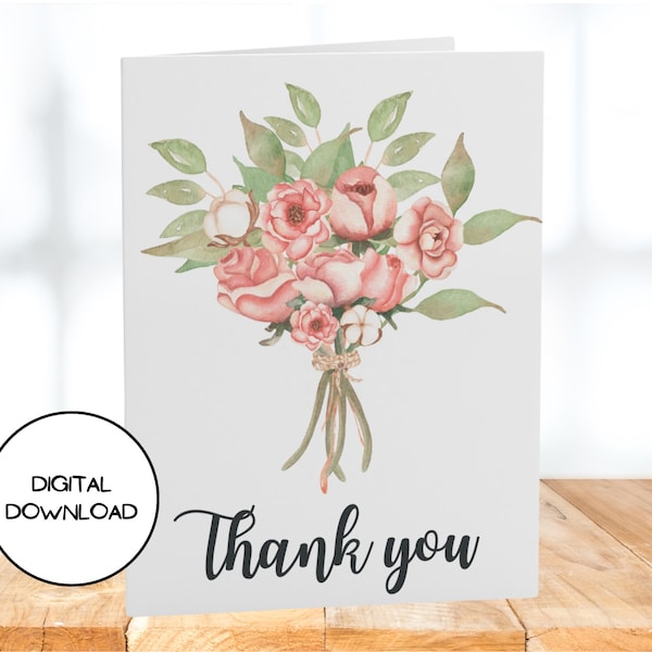 Printable Warm Spring Flower Greeting card l Digital Watercolor Thank you Postcard l Envelop included  l Download Immediately l 5x7 l 4x6