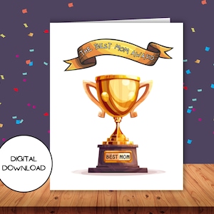 Lustige Best Mom Award Muttertag druckbare Karte l Herunterladbare Umschlag inklusive l Digital Fun Mum Trophy Grußpostkarten-Geschenknachricht