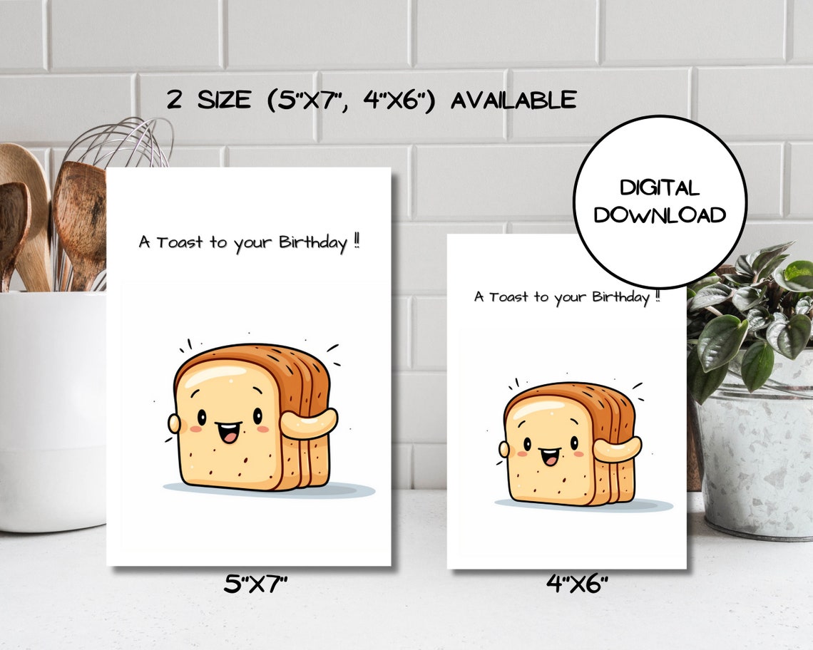 Printable Basic Toast Printable Funny Toast Birthday Card L Printable Envelop Included L ...