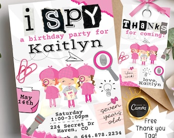 I Spy Detective Birthday Party Invitation Clue theme birthday Spy Theme Birthday Invitation Spy Girls