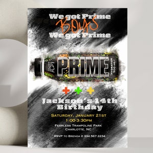 Prime Bottle Birthday Party Invitation KSI, Prime Drink Teenage Boy, Energy Drink Bottle