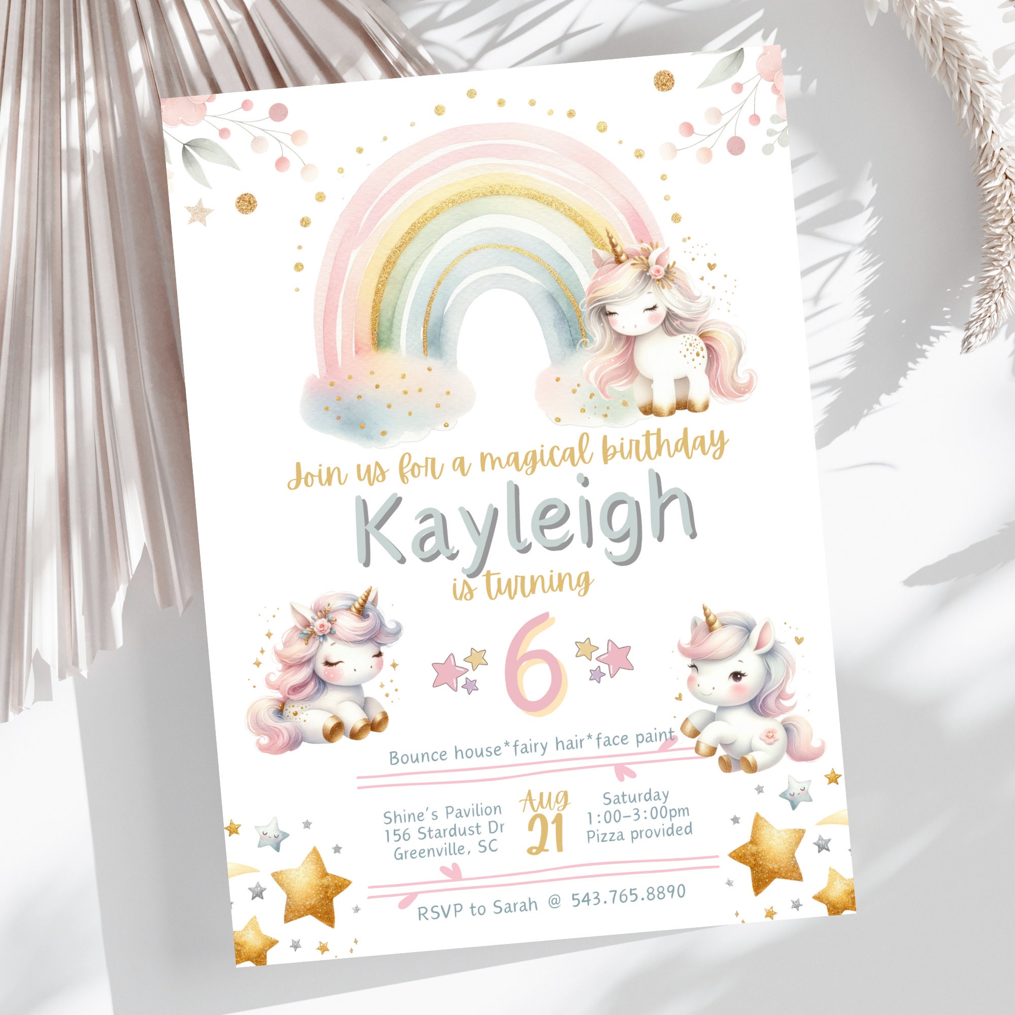 Unicorn Birthday Invitation With Unicorns and Rainbows for Girls ...