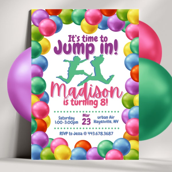 Ball Pit Themed Birthday Invitation for Girls and Boys, Indoor Playground with Jumping Kids, Editable Downloadable Invitation