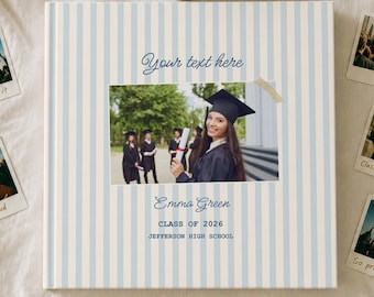 Personalized Graduation Guest Book, Custom Photo Striped Guestbook, Polaroid Scrapbook Album, Class of 2026 Keepsake, College Graduate Gift