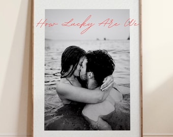 Arte personalizada para casal, estilo vintage, que sorte a nossa! Presente de aniversário, arte de parede romântica e sentimental para casais, modelo editável em Canva.