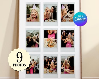 Custom 9 Polaroid Photo Collage Print, Personalized Wall Art (Digital Download, Canva Template