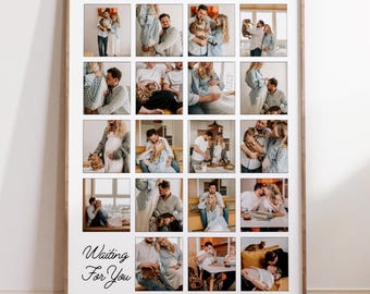 Modèle de collage photo de grossesse sur toile | Art mural imprimable modifiable | Souvenir de voyage de bébé | Téléchargement numérique