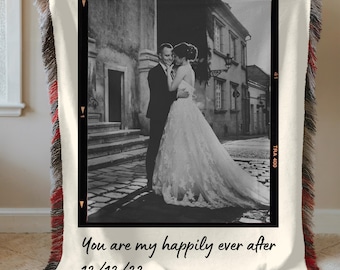 Personalized Photo Blanket Gift | Custom Woven Cotton Throw for Couples | Valentine & Anniversary Gift