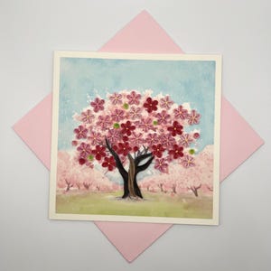 Carte faite main fleur rose Sakura