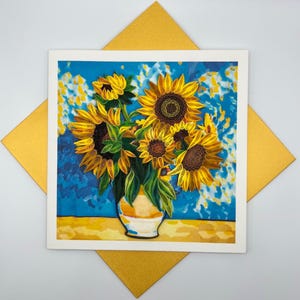 Handgemaakte zonnebloemwenskaart - milieuvriendelijk, blanco binnenkant voor elke gelegenheid, ambachtelijk cadeau voor verjaardagen en bedankt