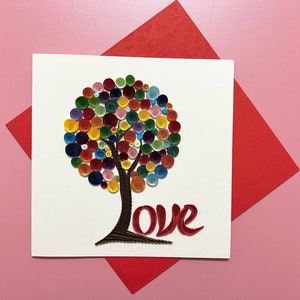 Carte faite main arbre d'amour, cadeau d'anniversaire romantique, voeux personnalisés, Saint-Valentin, papeterie de mariage personnalisée