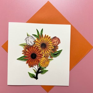 Handgemaakte zonnebloemwenskaart - milieuvriendelijk, blanco binnenkant voor elke gelegenheid, ambachtelijk cadeau voor verjaardagen en bedankt