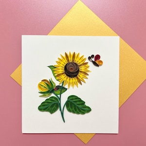 Handgemaakte zonnebloemwenskaart - milieuvriendelijk, blanco binnenkant voor elke gelegenheid, ambachtelijk cadeau voor verjaardagen en bedankt