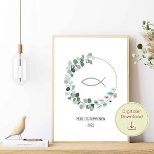 Guestbook Communion Fingerprint Floral, Guestbook Communion, Digital Download, Communion Gift, Communion Guestbook Poster A4 + A3