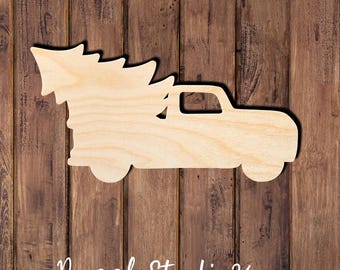 Christmas Tree  Truck DS Wood cut out |Personalized | Laser cut | Home Decor | Gift |Crafts |DIY |Unfinished Wood |Many Sizes Available.