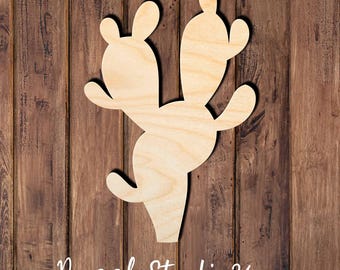 Cactus Wood Cutout | Laser Cut Shape | Unfinished Wood Blank for DIY Crafts & Decor. 01DS