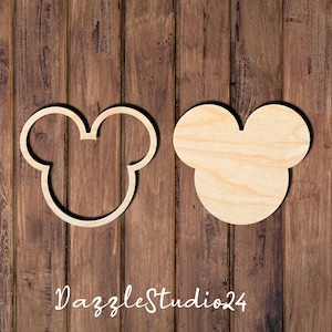 Mouse Head Stacked(two pieces stacked)Wood Cutout-Paintable Shape for DIY Crafts-Kids Parties-Tiered Tray Decor-Nursery Signs-Birthday Theme