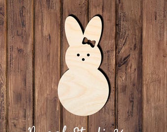 Easter Peep Wood Bunny Decor | Wooden Rabbit with Bow | Farmhouse Spring Cutout | Tiered Tray Bunny.18