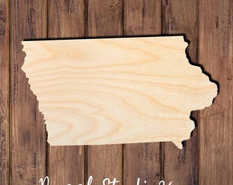 Iowa Wood Cutout | IA State Shape | Laser Cut Wood | Rustic Home Decor | DIY Craft Blank