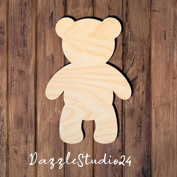 Bois découpé ours en peluche debout | Ours en bois brut | Décoration DIY pour chambre d'enfant | Blanc artisanal