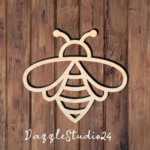 Bee 02DS -Laser Cut Unfinished Wood Shapes perfect for DIY Crafts, Decor, Garden Themed Art -Ready to Paint or Stain -Many Sizes Available.