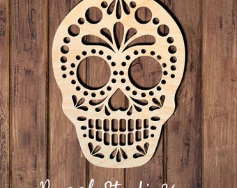 Laser Cut Sugar Skull Wall Art – Day of the Dead Decor-Halloween Yard Decor-Unfinished Wood.001