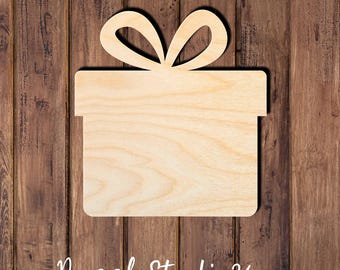 Wood Gift Box Cutout | DIY Holiday Ornament, Craft Blank.1