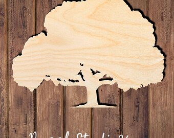 Oak Tree Silhouette Wood Cutout | Unfinished Wooden Tree Shape | Rustic Home Decor | Woodland Craft Blank | Laser Cut Wood.004DS
