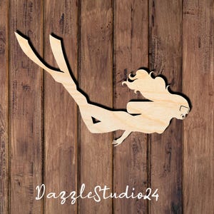 Female Scuba Diver in Water Mermaid–Underwater Adventure Decor-Coastal Wall Decor for Ocean Lovers-Nautical Wood Cutout Wall Art.
