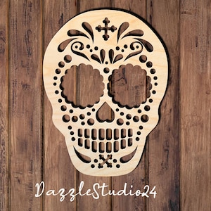 Sugar Skull Wall Decor–Laser Cut Wood Calavera for Día de los Muertos-Boho Halloween-Mexican Folk Art-Accent Decorative Wooden Calavera. 003