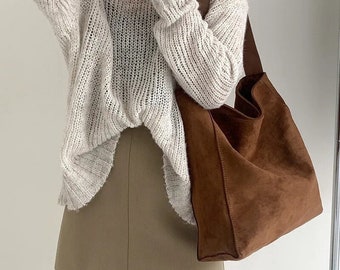 Large Tote Bucket Bag Suede Simple Minimal Handbag Shoulder Shopping Bag For Women Canvas Minimalistic Basket Hobo Bag