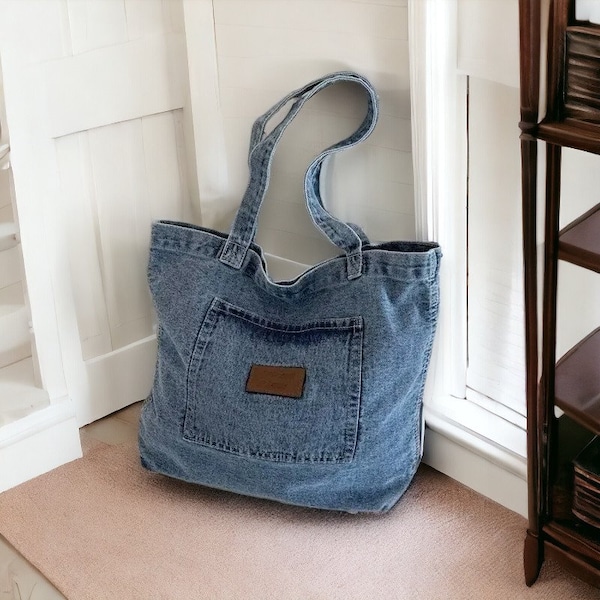 Denim Fabric Handbag Women's Denim Tote Bags Washed Denim Casual Hobo Crossbody Bag Y2K School Bag, Denim Shoulder Y2K Tote Bag